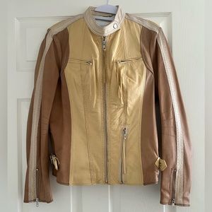 CHINE Belgium design Moto zip 2 tone leather jacket sz 4.  Originally $800.00.